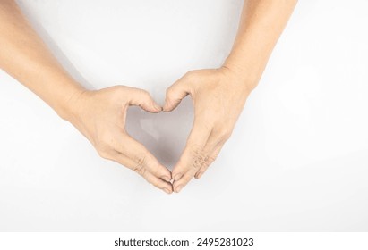 Hand something empty back side.
Hand heart isolated on white background.