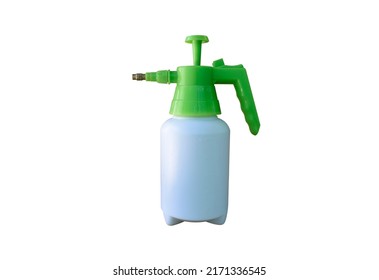 Hand sprayer for irrigation, foliar feeding or creating a humid climate for plants in greenhouses isolated on a white background. - Shutterstock ID 2171336545
