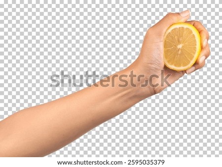 hand squeezing half lemon isolated on white background with clipping path.