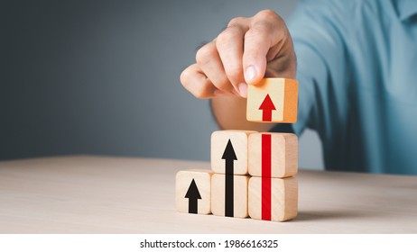 Hand Stack Woods Block Step On Table With Icon Action Plan, Goal And Target, Success And Business Target Concept, Project Management, Company Strategy Development.