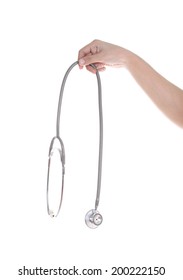 Hand With Stethoscope Isolated On White Background