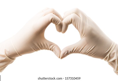 Hand With Surgical Gloves On White Background, Medical Concept