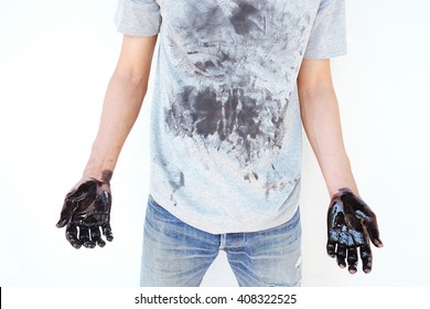 Hand And T Shirt Of Dirty Man