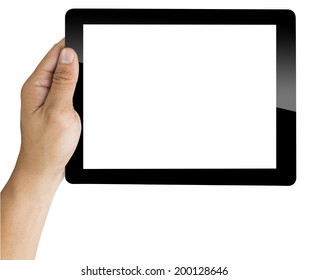 Hand With Tablet  Isolated On White