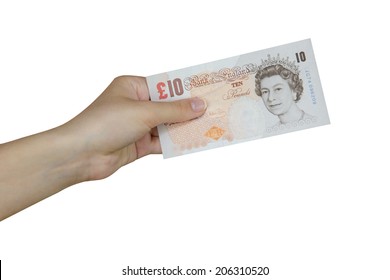 Hand Taking A Banknote Of 10 Pounds