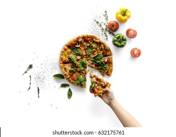 Hand Taking A Slice Of Italian Cuisine Pizza