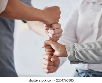 Hand, Teamwork And Collaboration With The Hands Of Business People Working As A Team Or Group In The Office. Trust, Solidarity And Synergy With Workforce Staff Standing In A Huddle Together At Work