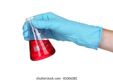 Hand With A Test Tube Isolated On White