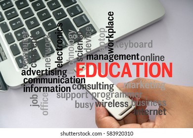 Hand with text. Technology concept.