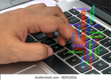 Hand with text. Technology concept.