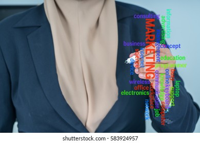 Hand with text. Technology concept.