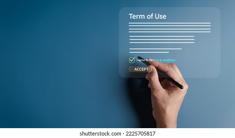 Hand tick agree and accept of Terms of use, reading terms and conditions of website or service before clicking button agree. Terms and conditions of contract