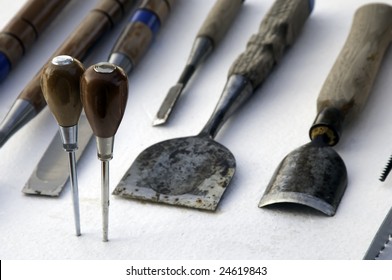 Hand tools of an ice sculptor (focus on handles of ice picks) - Shutterstock ID 24619843