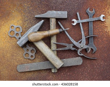 Hand Tools Set Or Work Tools Set Background, Tools In Industry Job For General Work Or Hard Work.