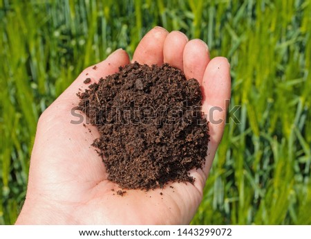 Hand with topsoil in front of a field
