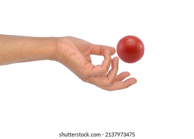 Hand Tossing Red Ball On White Background