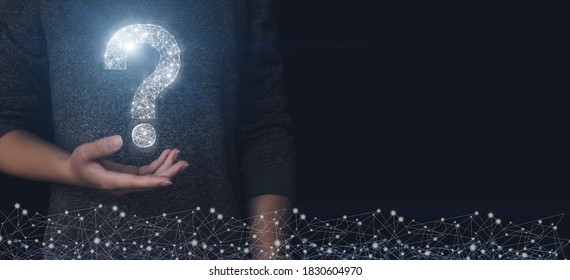 Hand touch button interface question sign web