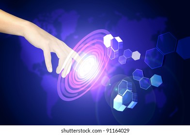 hand touch digital interface as technology concept