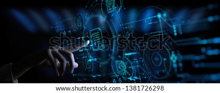 Hand touch icon of Document Management Data System Business Internet Technology Concept.