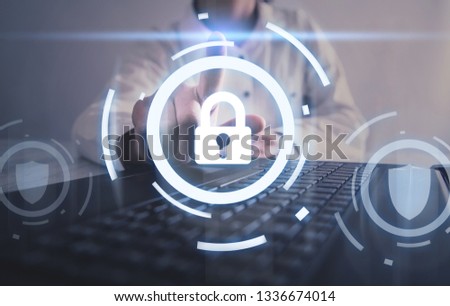 Hand touch in lock. Internet security 
