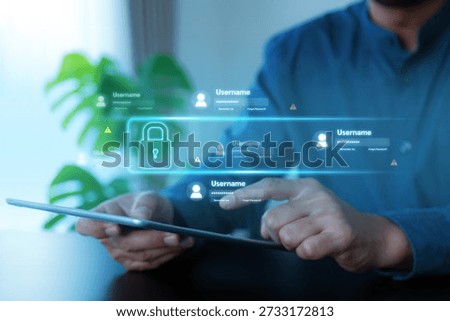 Hand touch screen allow access personal data and managing user permissions identity and device online safety privacy policy sensitive information concepts.