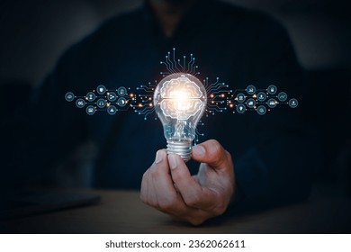 Hand touch virtual for brain digital technology system development or big data knowledge learning innovation future digital transformation.