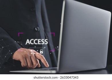 Hand touches computer screen displaying virtual interface to verify identity, highlighting the process of secure login, data protection, and personal authentication in a digital work environment