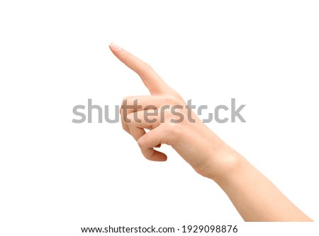 hand touches virtual screen on isolated white background