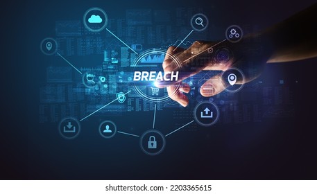 Hand touching cybersecurity button concept
