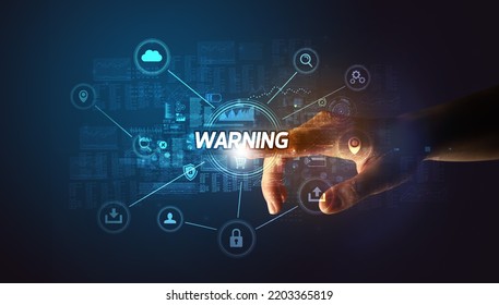 Hand touching cybersecurity button concept