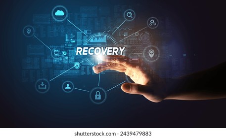 Hand touching cybersecurity button concept