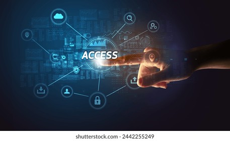 Hand touching cybersecurity button concept