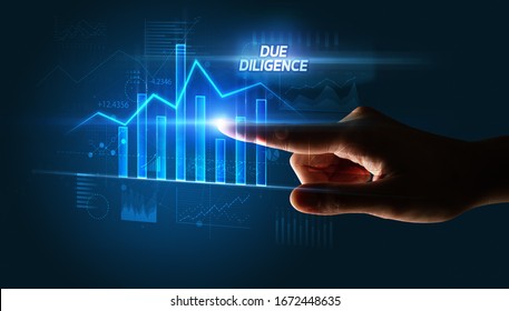 Hand Touching DUE DILIGENCE Button, Business Concept