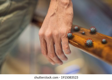 Hand touching footbridge railing handrail, risk to contaminated with germs virus bacteria and pathogen. Covid-19 disease coronavirus outbreak concept - Powered by Shutterstock