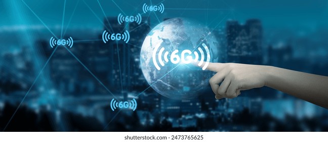 Hand Touching global network connection on 6G technology and futuristic advancement.