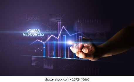 Hand touching HUMAN RESOURCES button, business concept