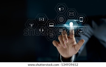 Hand touching icon payments global network connection on dark background, Omni Channel 