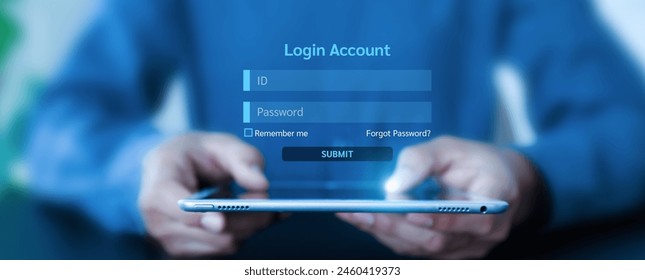 Hand touching login username and password icon for safety internet security access or user sign registration menu for social media member verification personal information account submit register. - Powered by Shutterstock