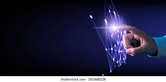 Hand touching modern interface digital transformation concept. Connection next generation technology and new era of innovation.