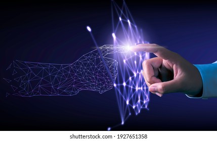 Hand touching modern interface digital transformation and metaverse concept. Connection next generation technology and new era of innovation. - Shutterstock ID 1927651358
