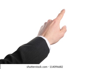 hand touching on a virtual screen isolated on white background