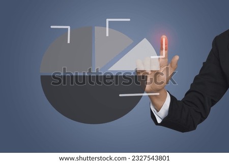 Hand touching pie chart circle diagram, Budget Segmentation. Hand with chart accounting market economy analysis chart, business strategy concept.