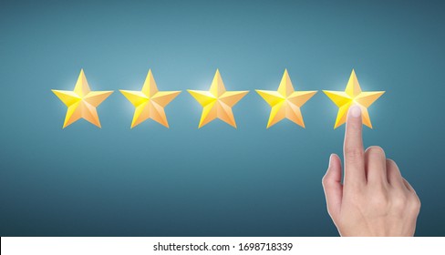 Hand of touching rise on increasing five stars. Increase rating evaluation and classification concept - Shutterstock ID 1698718339