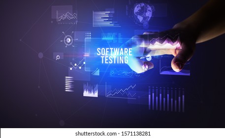 Hand Touching SOFTWARE TESTING Inscription, New Business Technology Concept