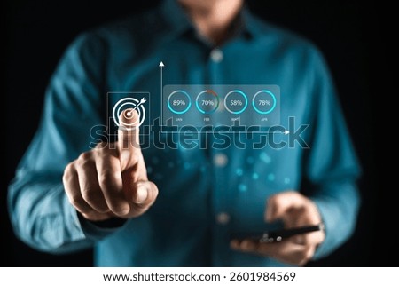 Hand touching target icon for creative and set up business objective target goal concept