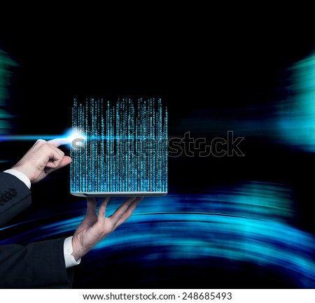 hand touching  touch pad with matrix code