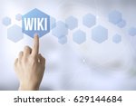 hand touching a touch screen interface with wiki
