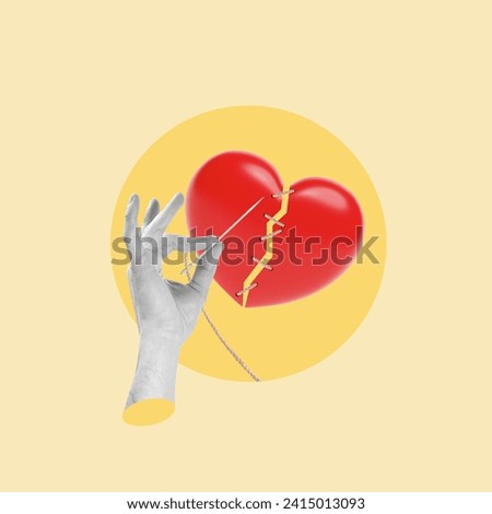 Hand trying to mend a broken heart by sewing, Broken heart, hand with needle, Recovery, Divorce, Mend, Ideas, Mental health, Abstract, Grab, Needle, Haberdashery, Love, Feeling, Help, Dating, Twine