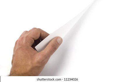 Hand Turn Over A Page. White Background In Both Of The Pages To Write It On Whatever You Want