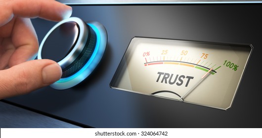 Hand turning a knob up to the maximum, Concept image for illustration of trust in business.